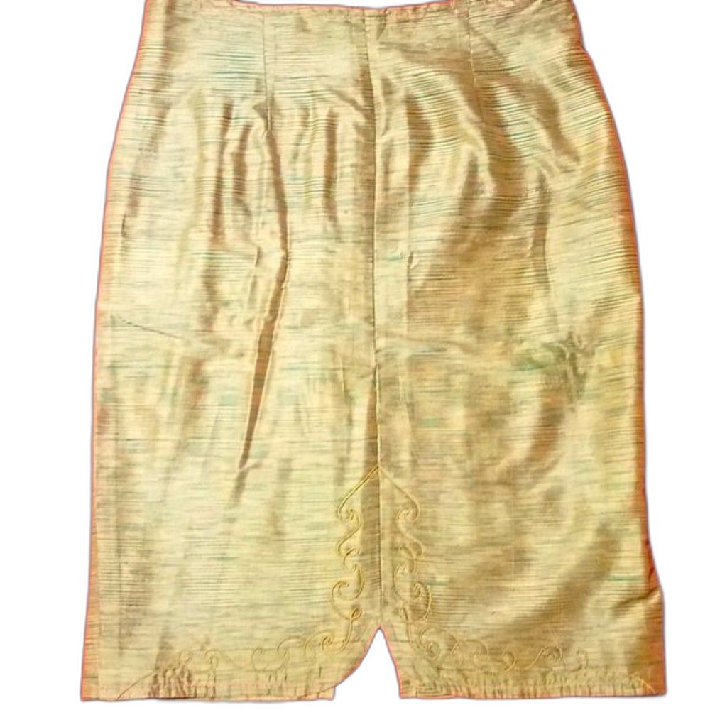 Vtg 1980s Gianna Flicchi Italian Raw Silk Shantung Midi Skirt L Old Money Sz 48